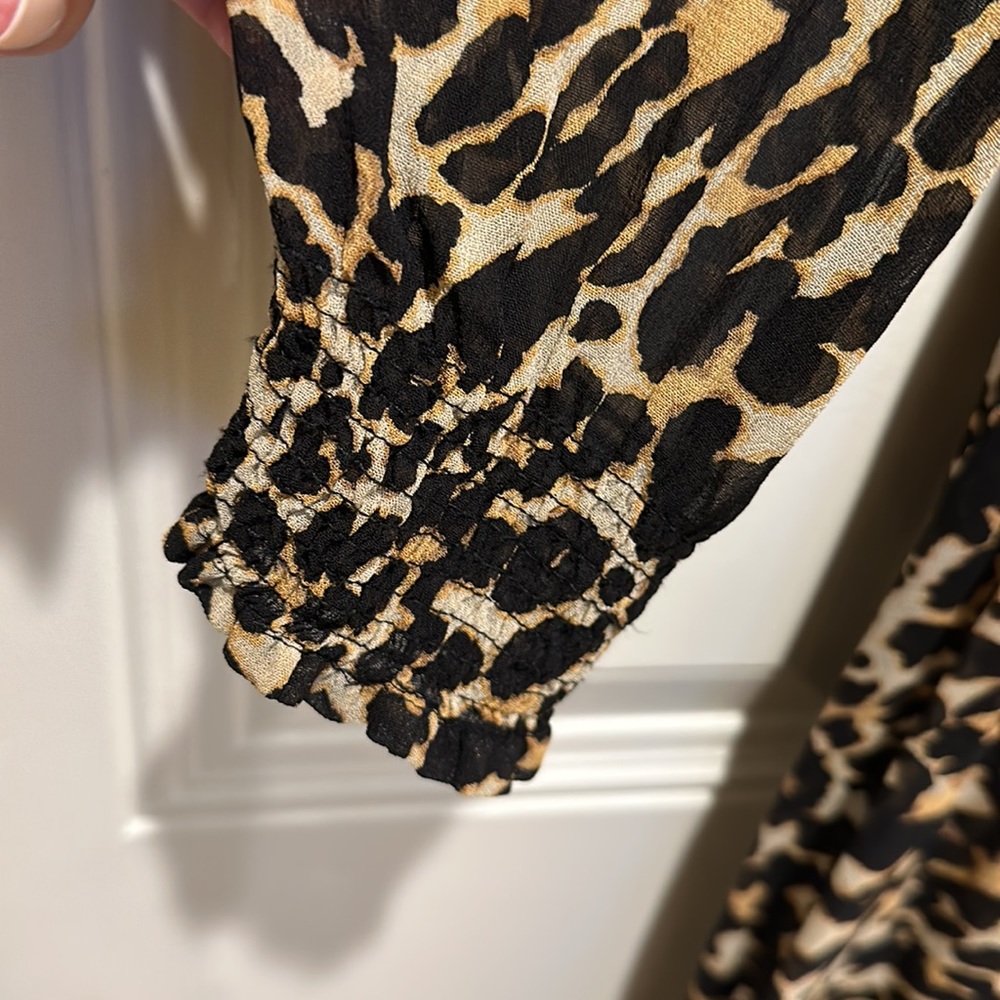 Zara Leopard Sheer Dress Midi long sleeve - Picture 7 of 8